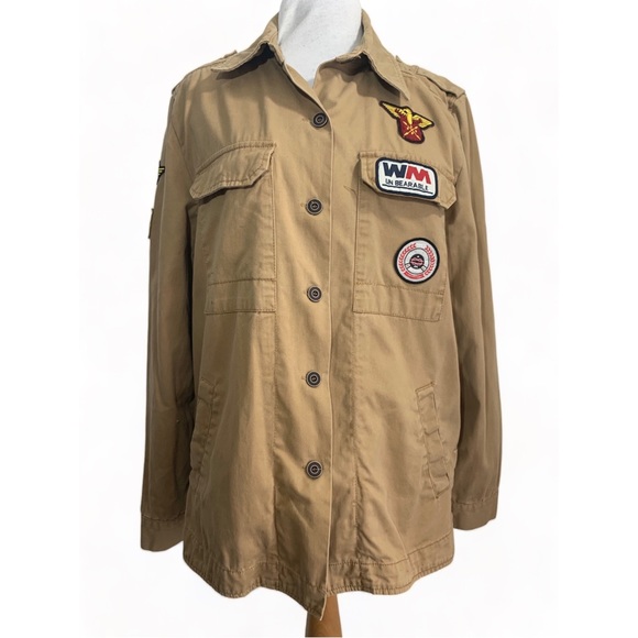 Atmosphere Jackets & Blazers - Atmosphere Shacket Utility Top Long Sleeve Cotton Tan Brown + Badges UK 10